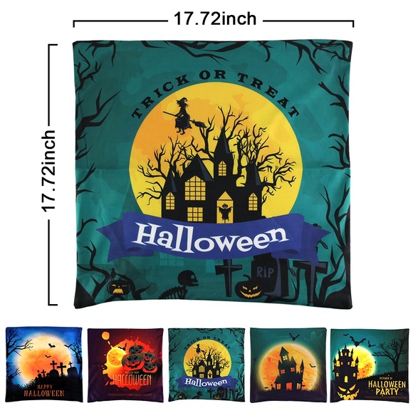 Set of 4 Trick & Treat Halloween Pillow Case Cover - Picture 2 of 12